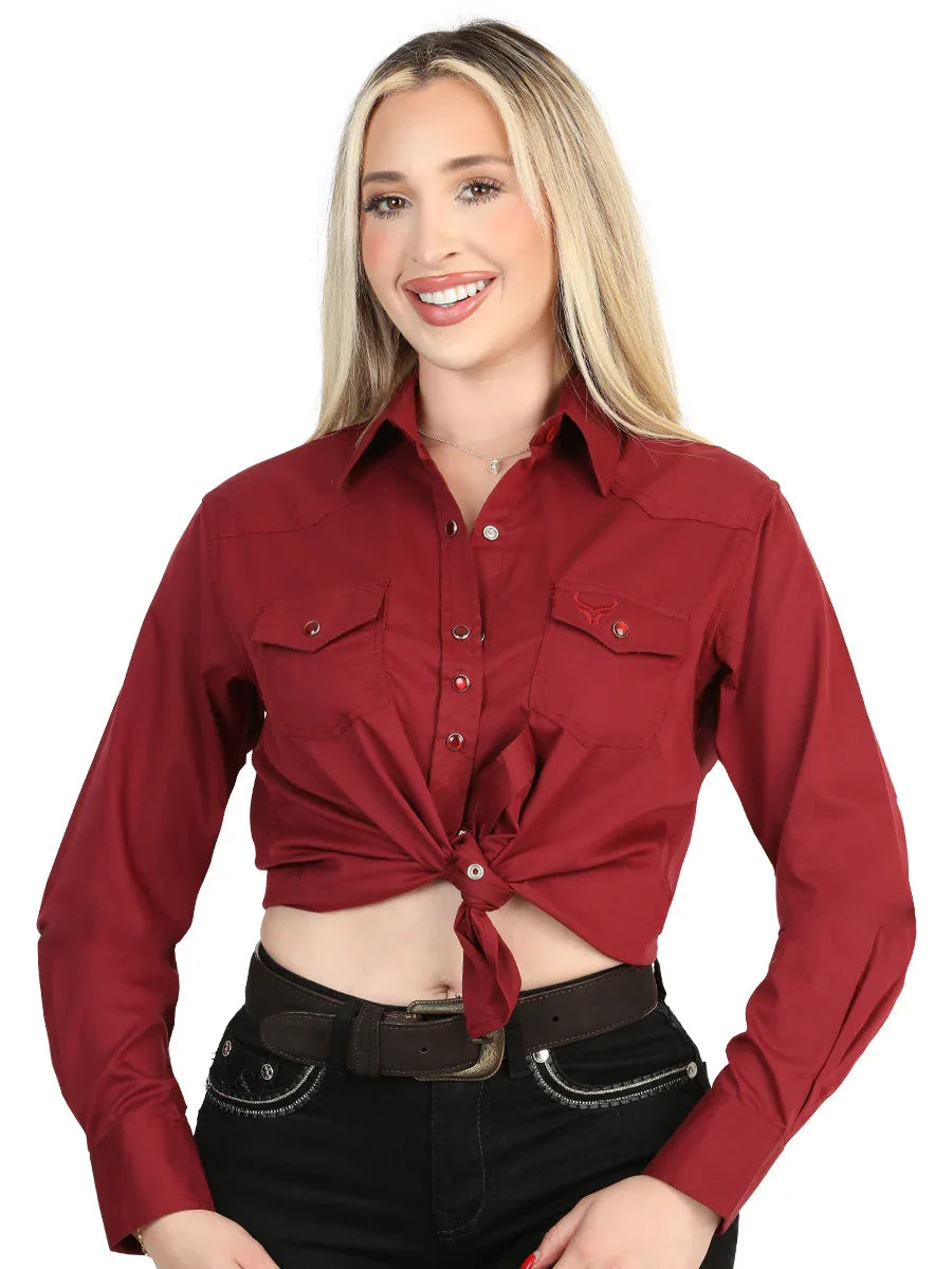 El General Women’s Long Sleeve Western Shirt - Burgundy Stretch 45622 - N4dboots.com