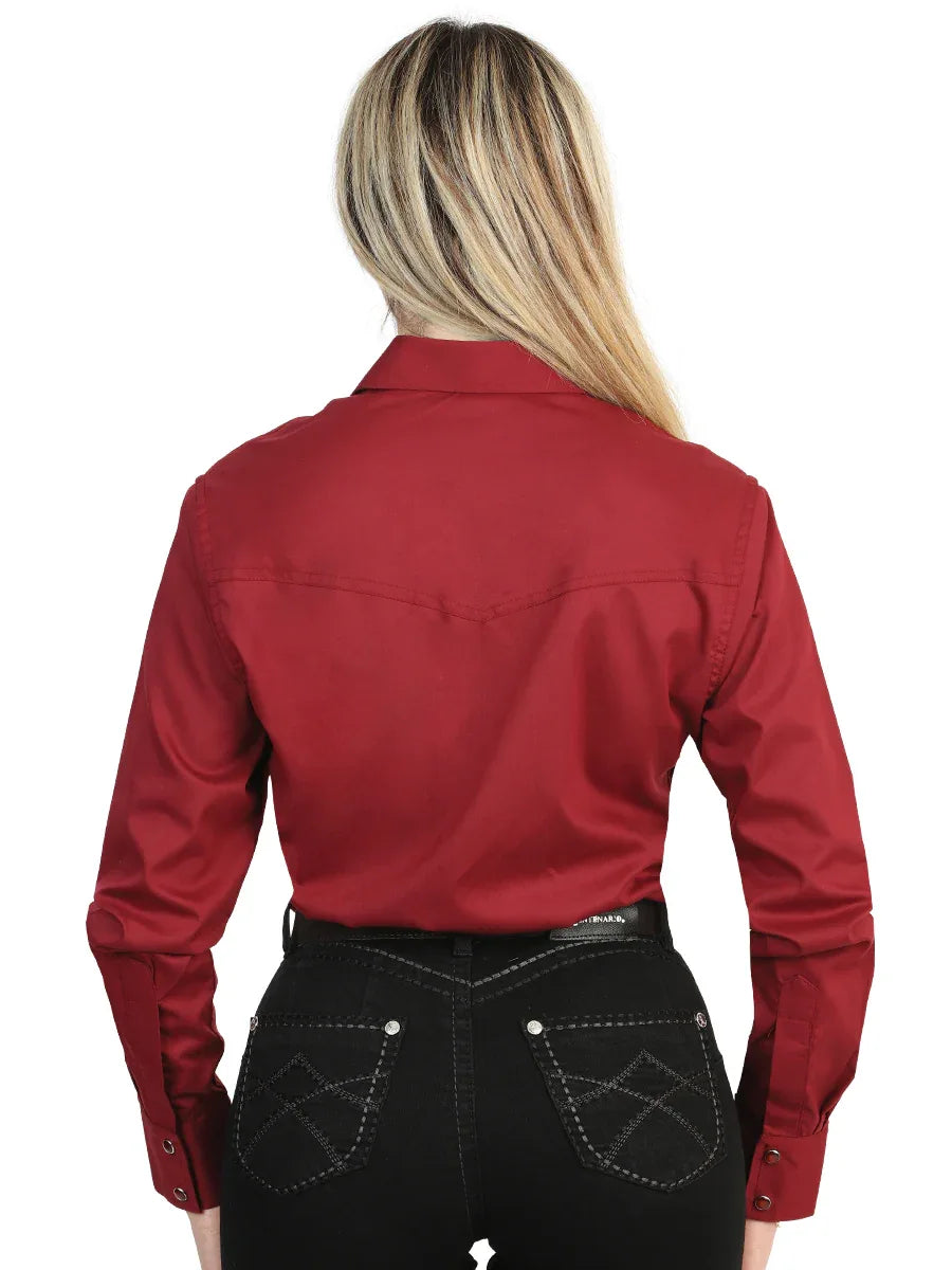 El General Women’s Long Sleeve Western Shirt - Burgundy Stretch 45622 - N4dboots.com