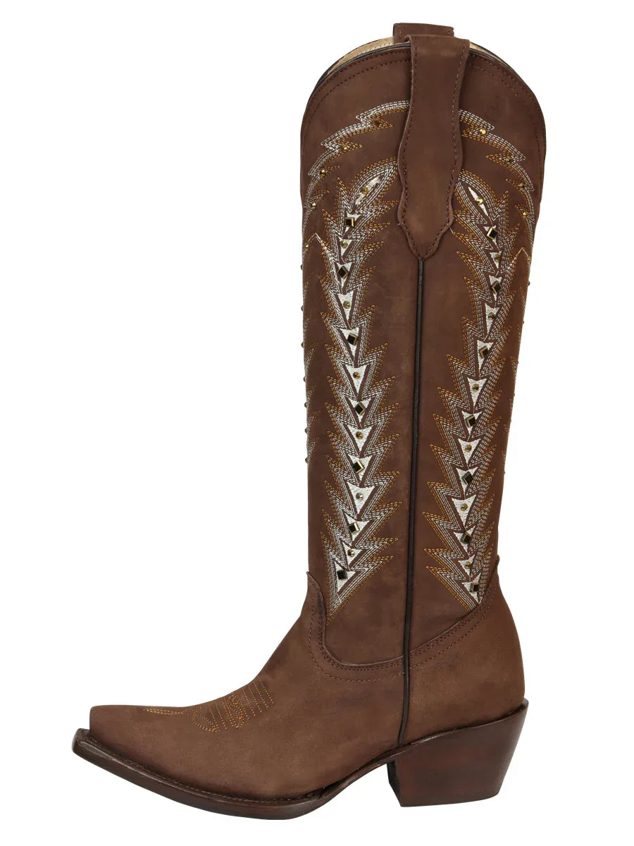 El General Women’s Embroidered Western Boots - Brown 45788 - N4dboots.com