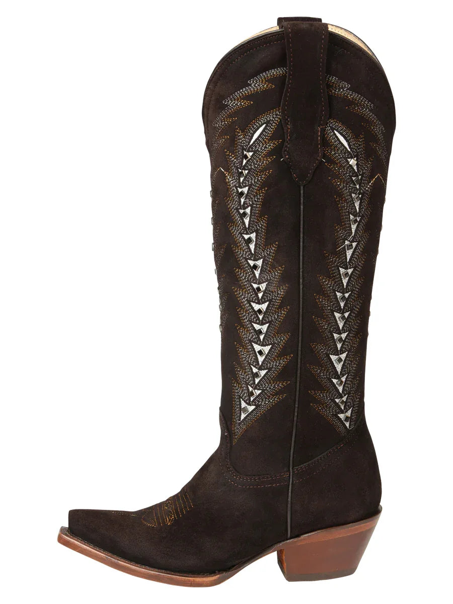 El General Women’s Embroidered Western Boots - Dark Brown 45789 - N4dboots.com