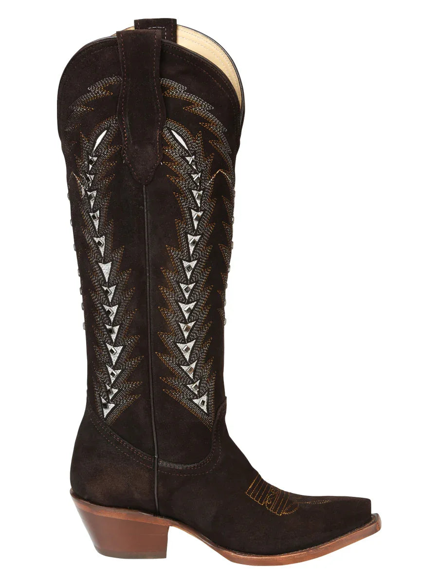 El General Women’s Embroidered Western Boots - Dark Brown 45789 - N4dboots.com