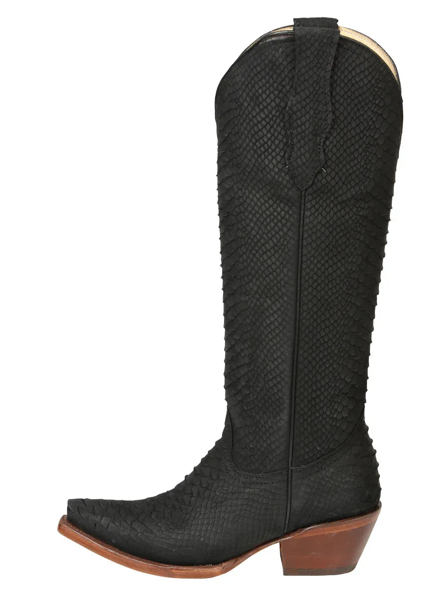 El General Women’s Western Boots Python Print - Black 45791 - N4dboots.com