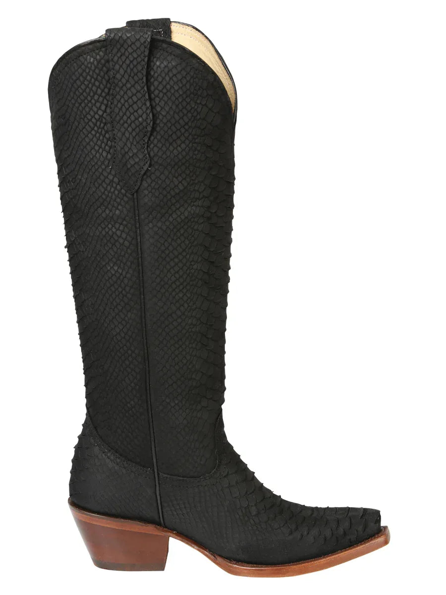 El General Women’s Western Boots Python Print - Black 45791 - N4dboots.com