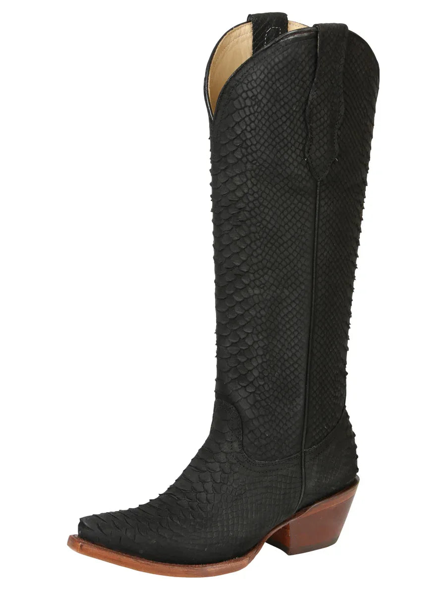 El General Women’s Western Boots Python Print - Black 45791 - N4dboots.com
