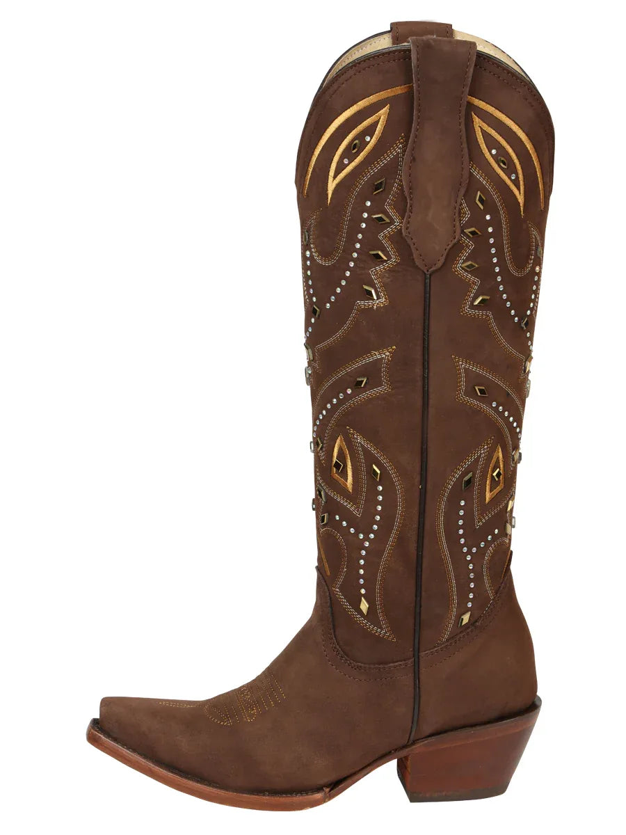 El General Women’s Embroidered Western Boots - Brown 45792 - N4dboots.com