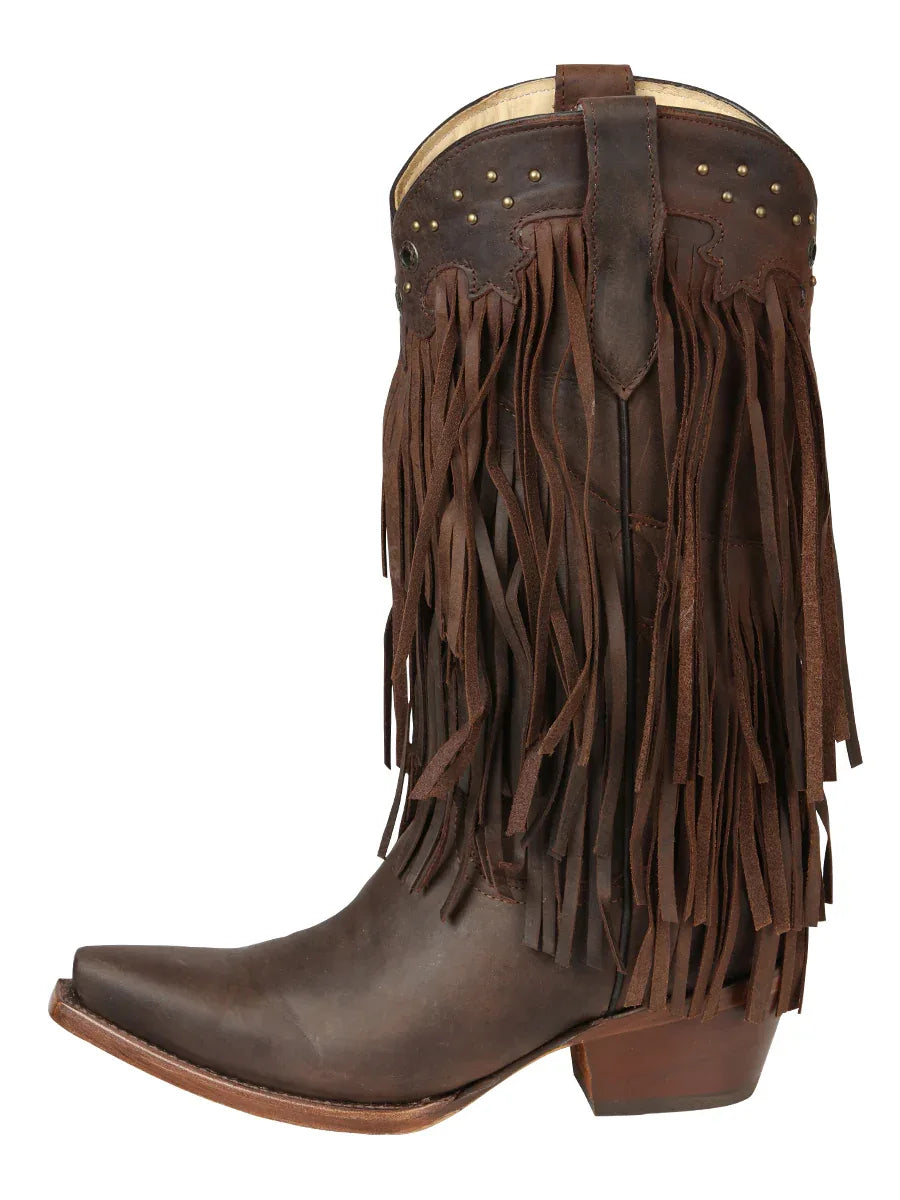 El General Women’s Fringe Western Boots - Choco 45795 - N4dboots.com