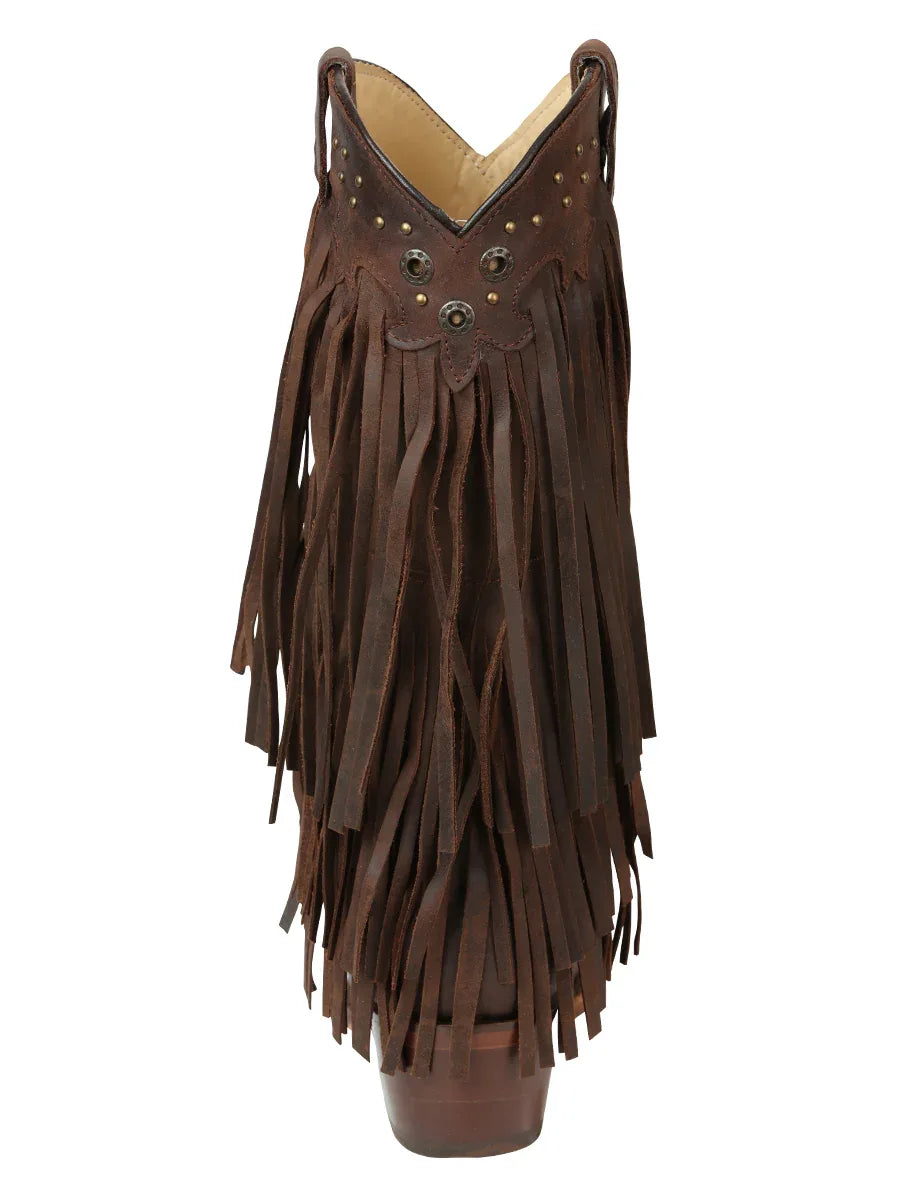 El General Women’s Fringe Western Boots - Choco 45795 - N4dboots.com