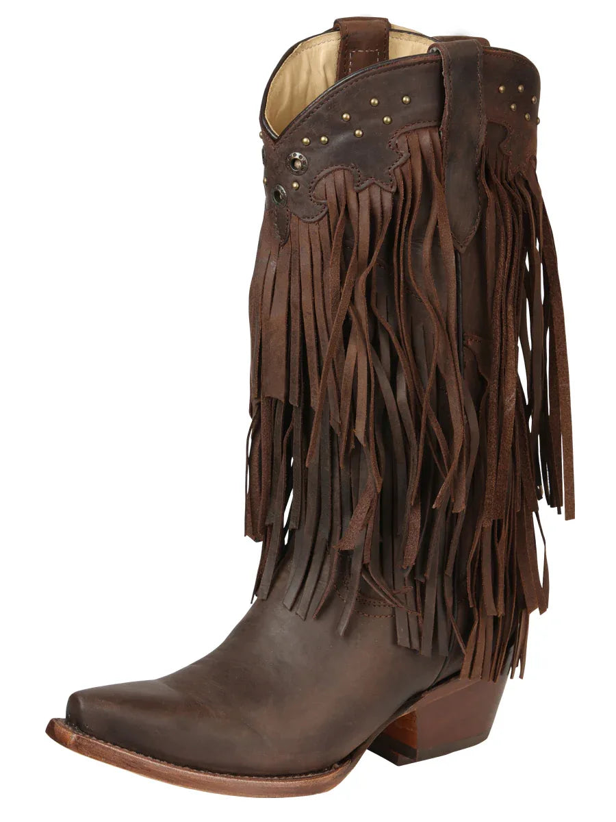 El General Women’s Fringe Western Boots - Choco 45795 - N4dboots.com