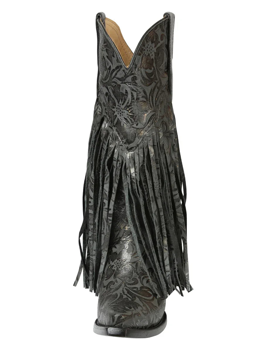 El General Women’s Fringe Western Boots - Black 45796 - N4dboots.com