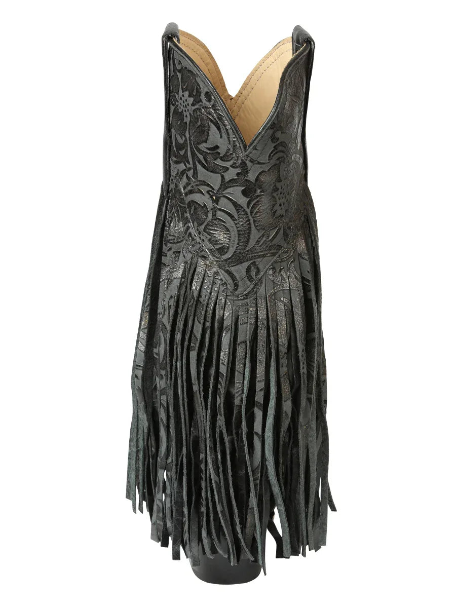 El General Women’s Fringe Western Boots - Black 45796 - N4dboots.com