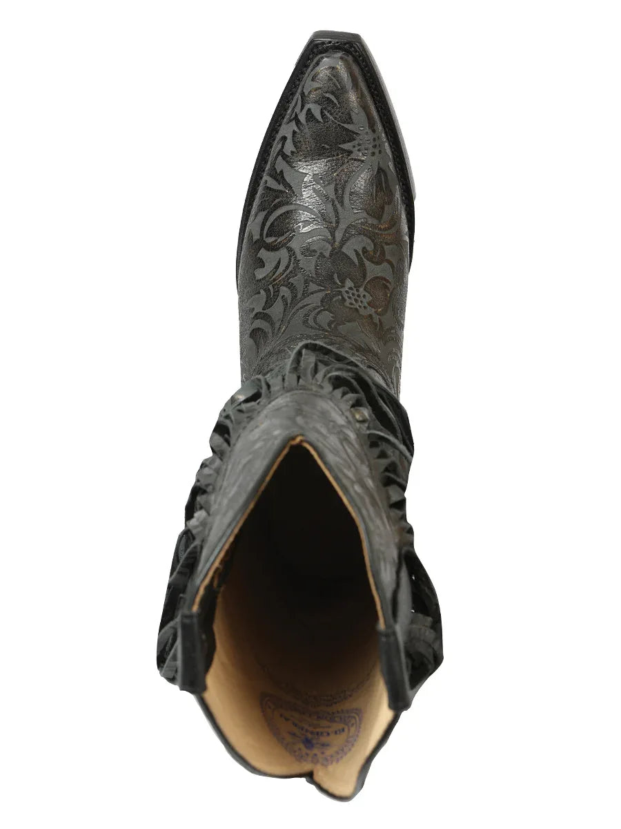 El General Women’s Fringe Western Boots - Black 45796 - N4dboots.com
