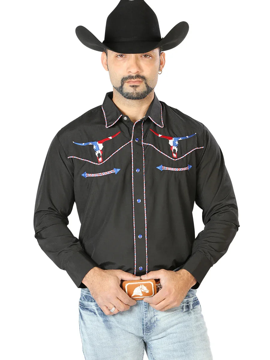 El Señor de los Cielos Embroidery Shirt Black 126671 - N4dboots.com