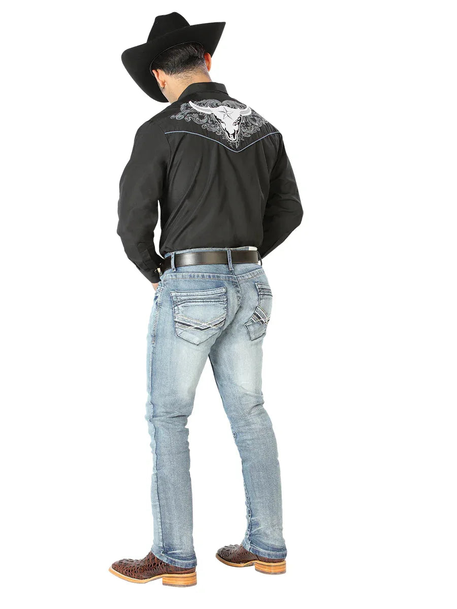 El Señor de los Cielos Embroidery Shirt Black/white 126676 - N4dboots.com