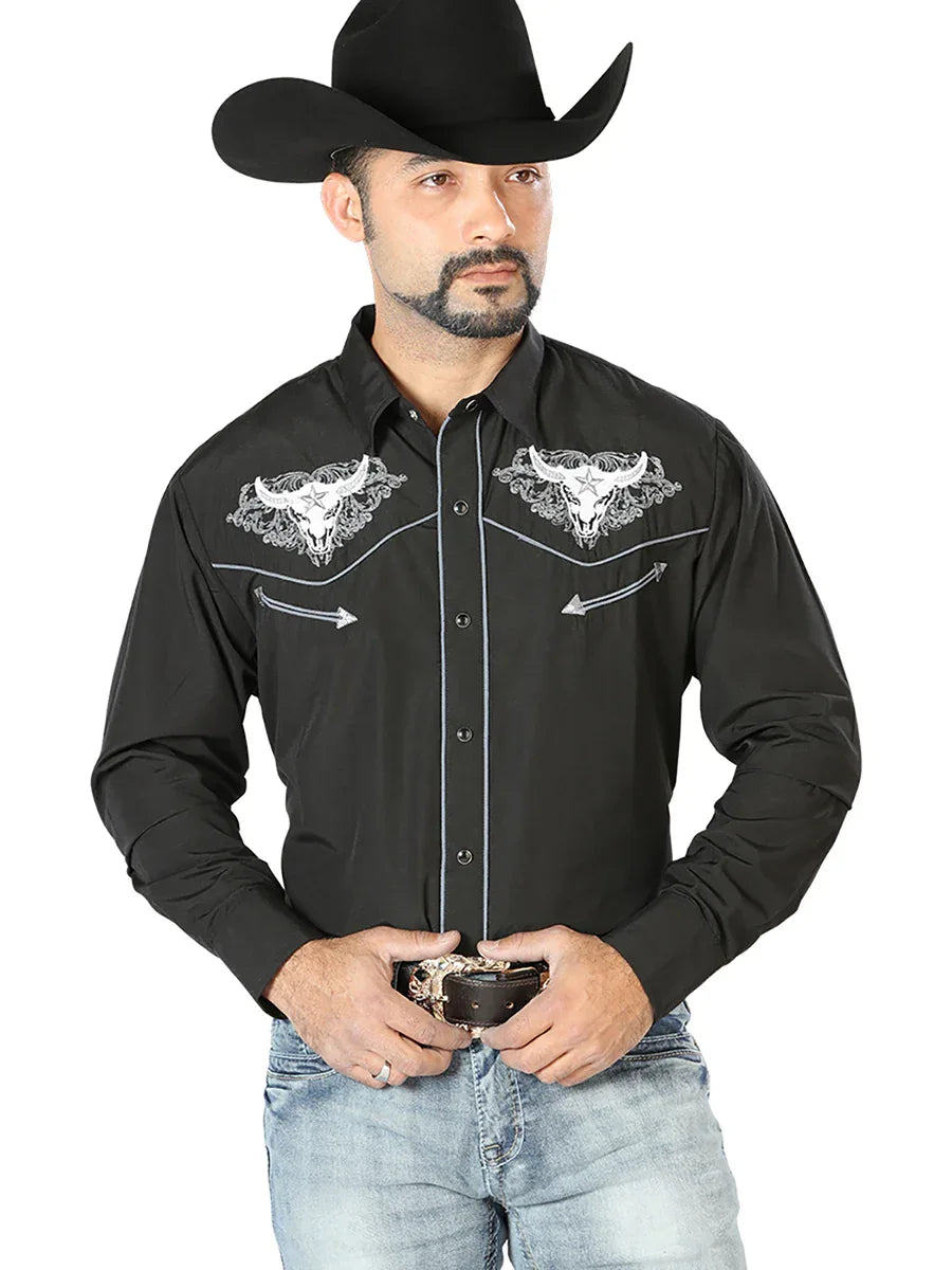 El Señor de los Cielos Embroidery Shirt Black/white 126676 - N4dboots.com