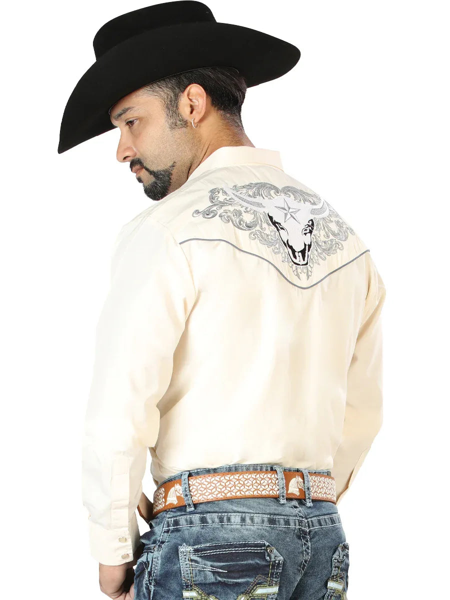 El Señor de los Cielos Embroidery Shirt Beige/Gray 126679 - N4dboots.com