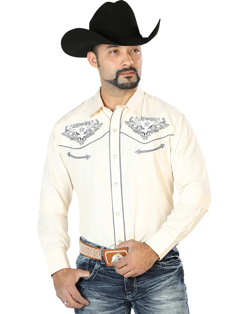 El Señor de los Cielos Embroidery Shirt Beige/Gray 126679 - N4dboots.com