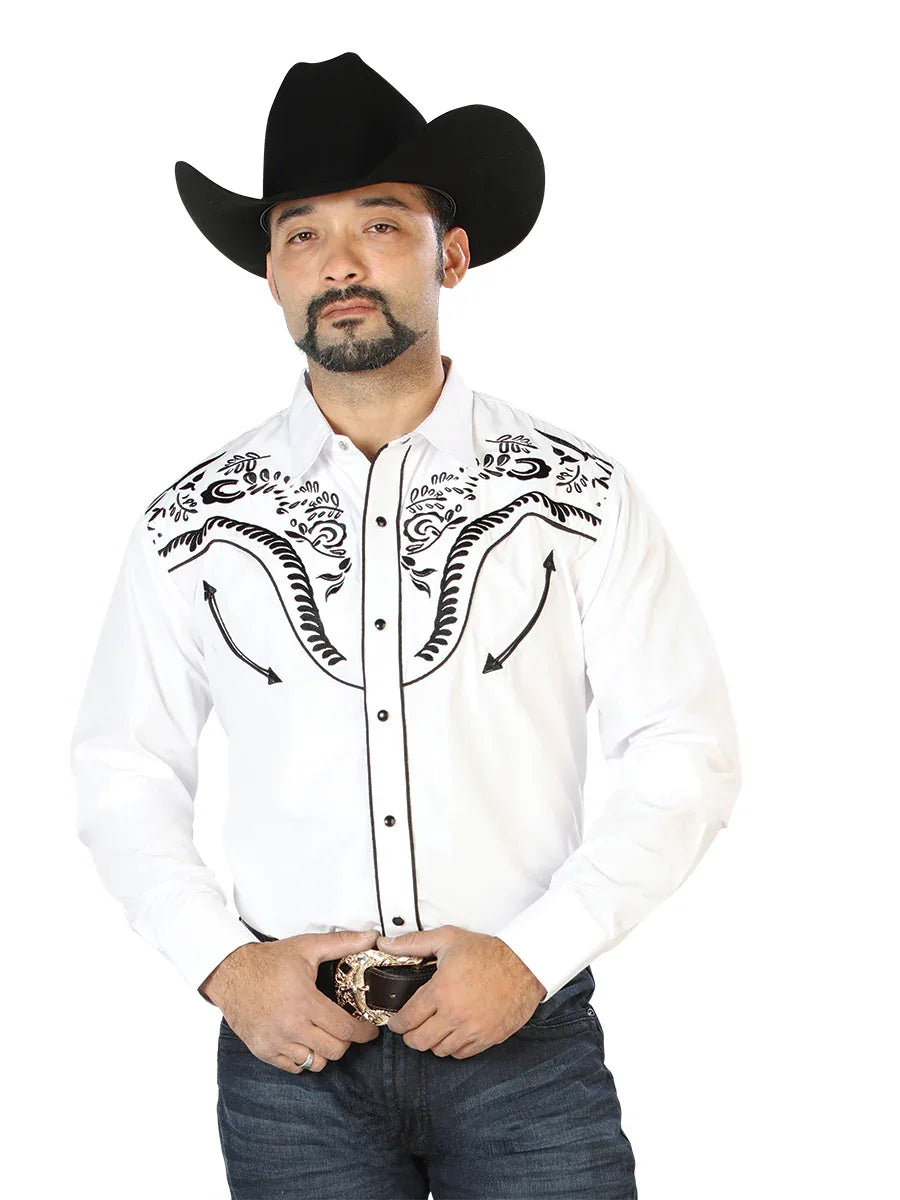 El Señor de los Cielos Embroidery Shirt White/Black 126692 - N4dboots.com