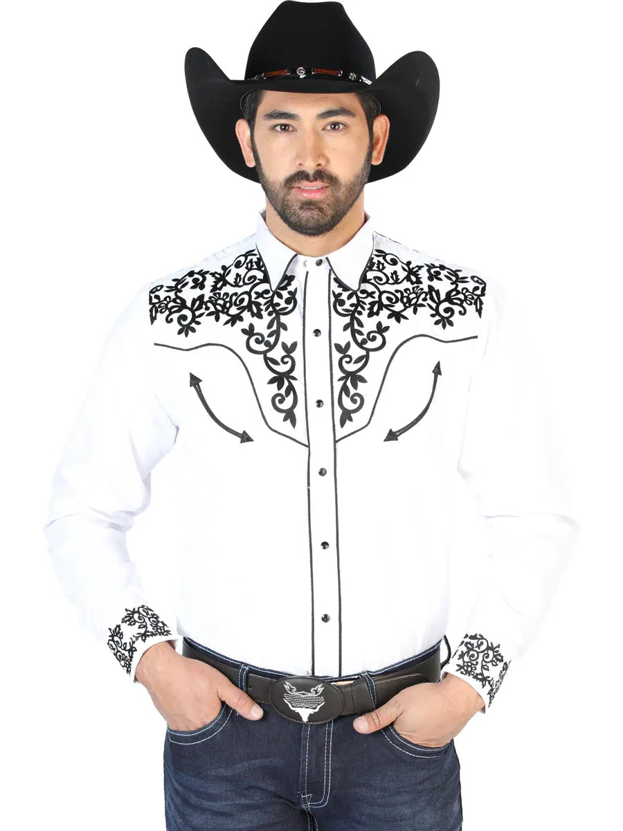 El Señor de los Cielos Embroidery Shirt White/Black 126702 - N4dboots.com