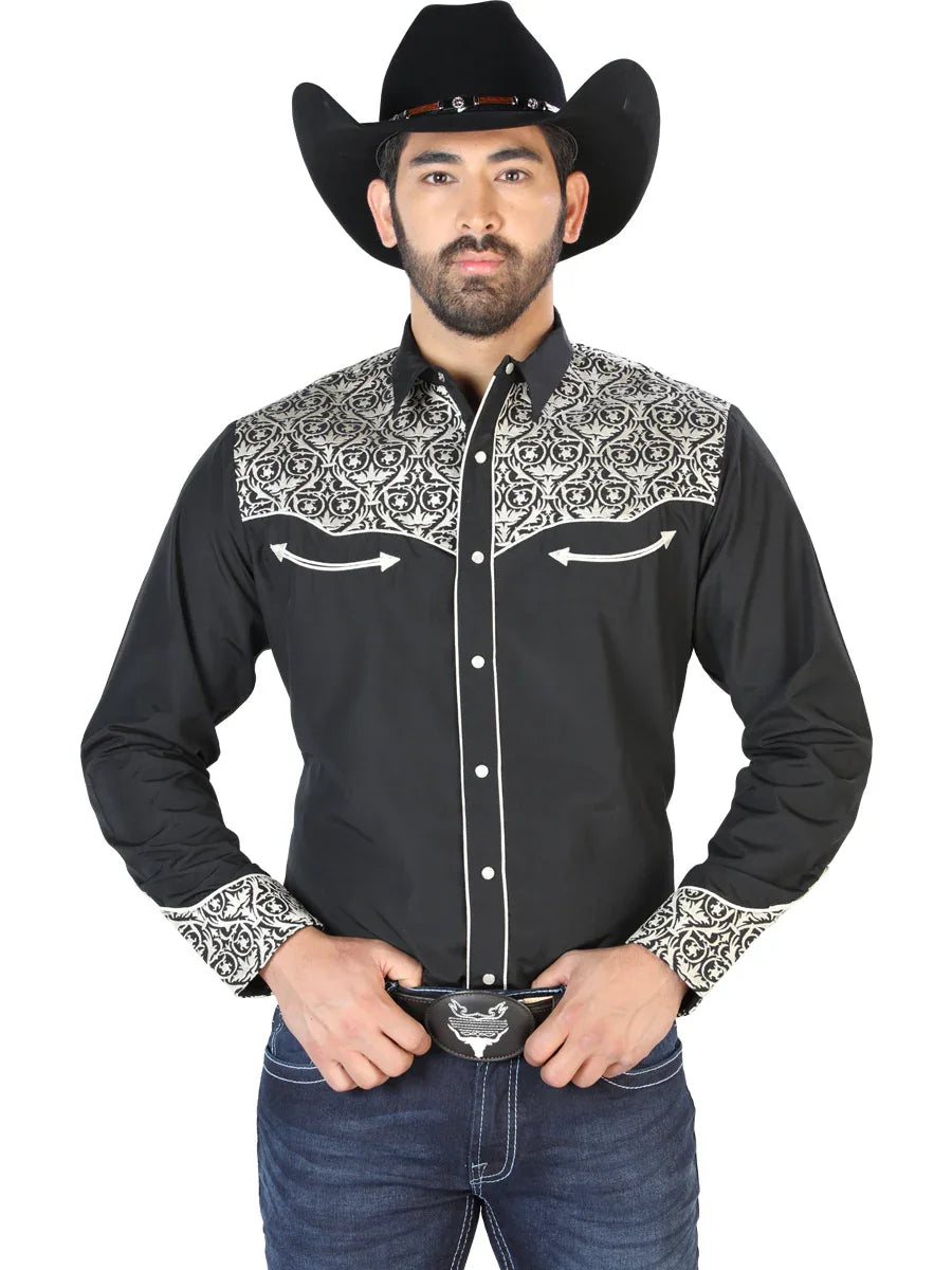 El Señor de los Cielos Embroidery Shirt Black/Beige 126704 - N4dboots.com
