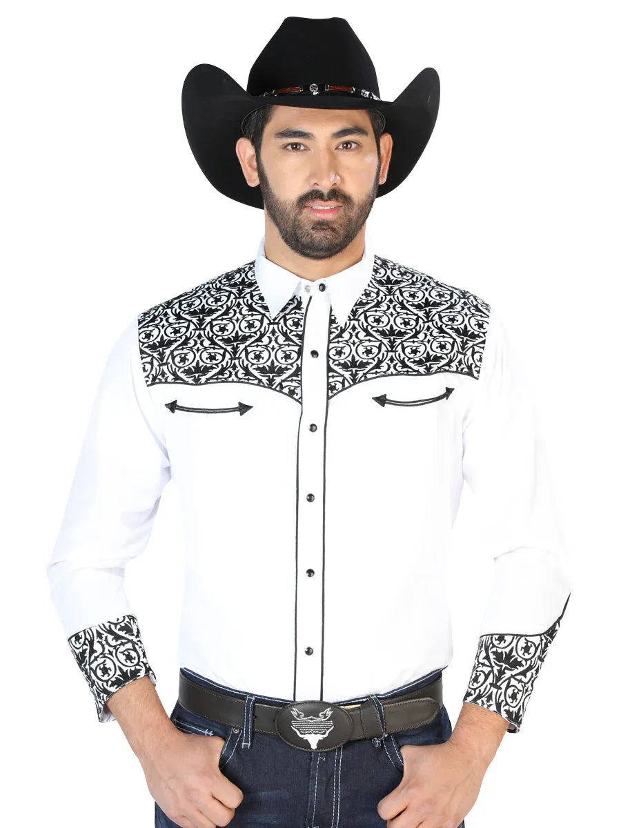 El Señor de los Cielos Embroidery Shirt White/Black 126705 - N4dboots.com