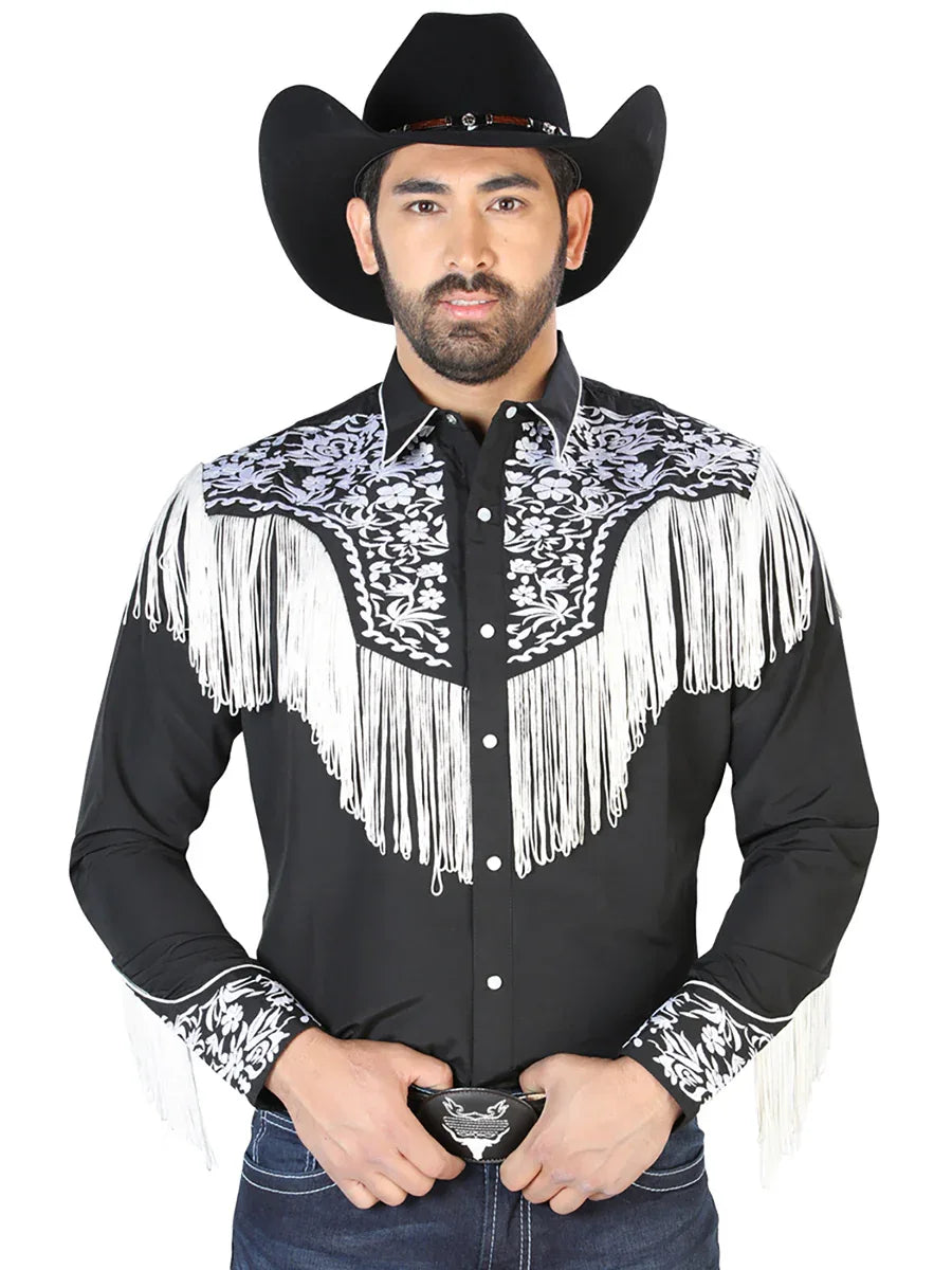 El Señor de los Cielos Embroidery Shirt Black/White 126707 - N4dboots.com