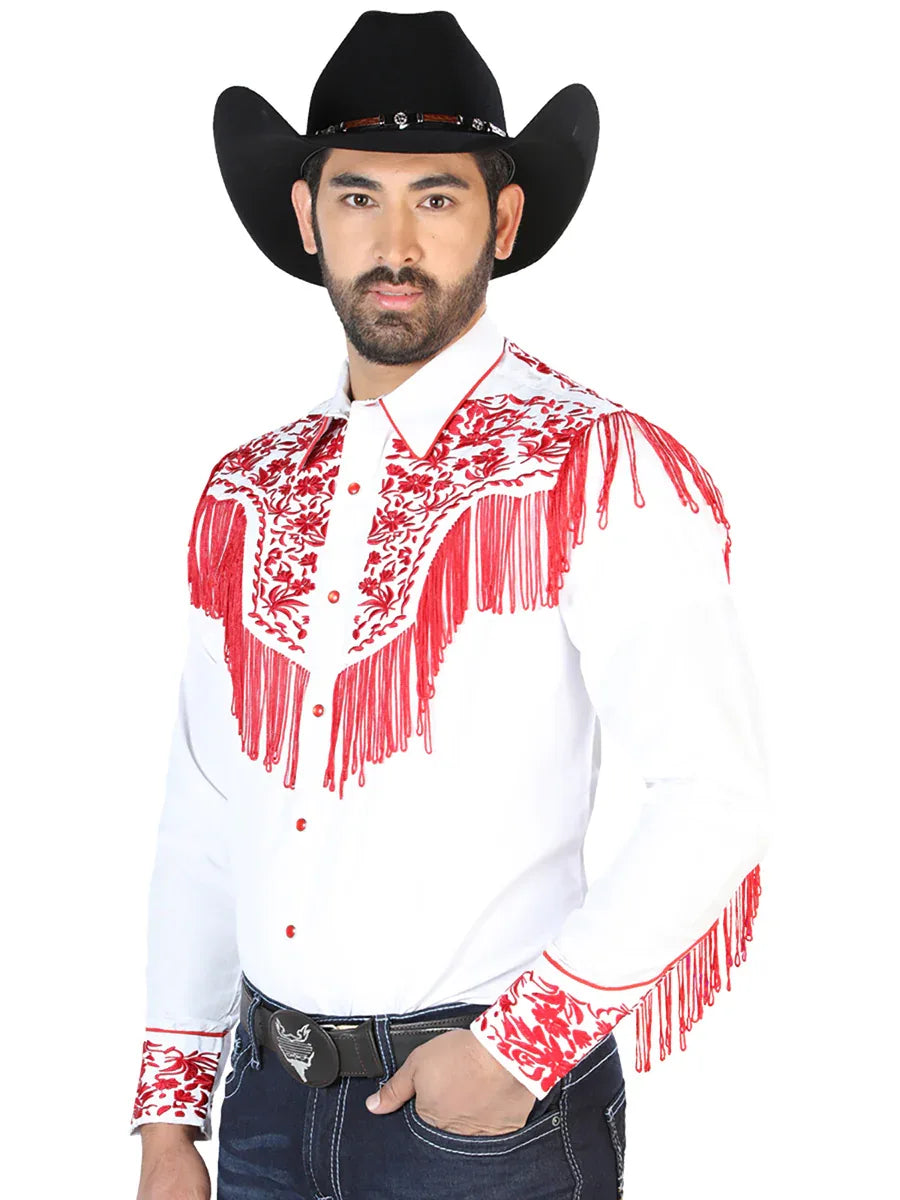 El Señor de los Cielos Embroidery Shirt White/Red 126708 - N4dboots.com