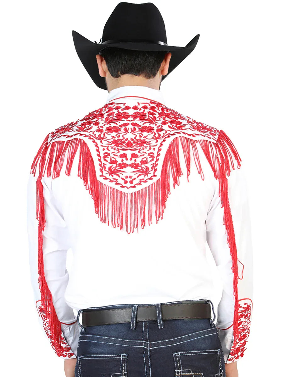 El Señor de los Cielos Embroidery Shirt White/Red 126708 - N4dboots.com