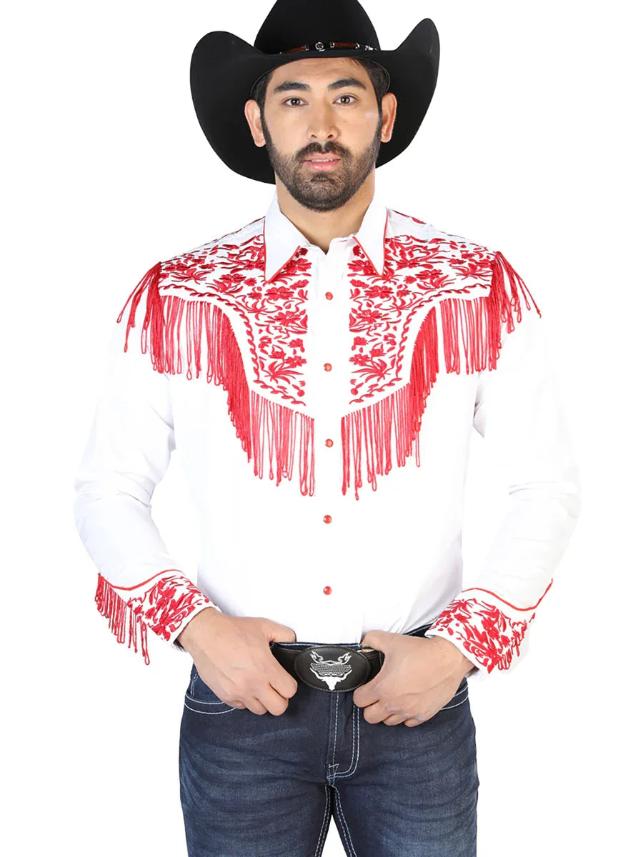 El Señor de los Cielos Embroidery Shirt White/Red 126708 - N4dboots.com
