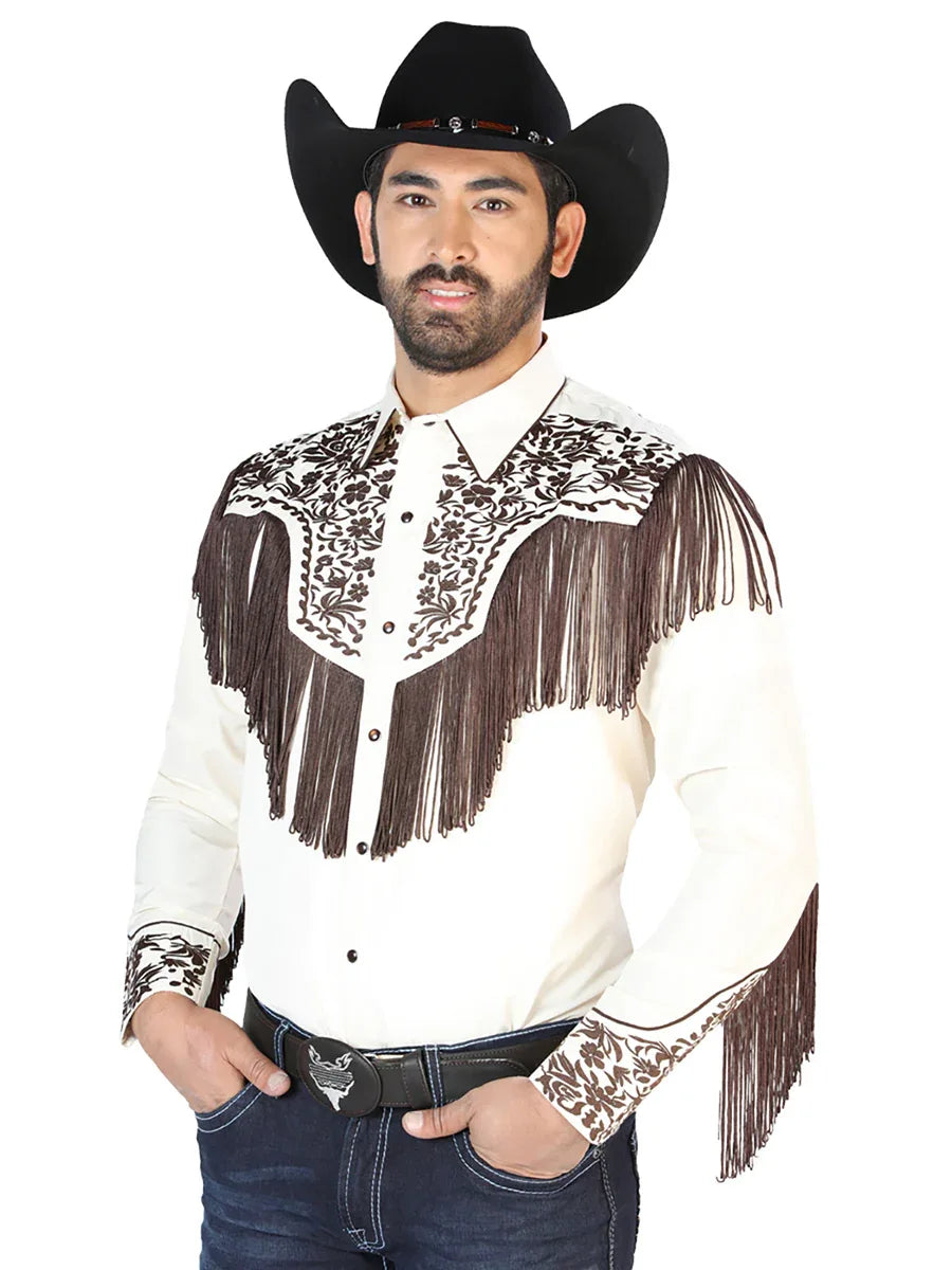 El Señor de los Cielos Embroidery Shirt Beige/Brown 126710 - N4dboots.com