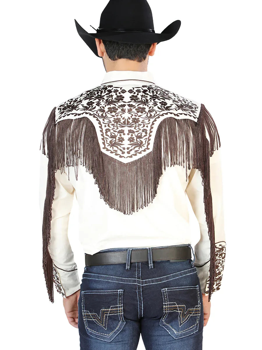 El Señor de los Cielos Embroidery Shirt Beige/Brown 126710 - N4dboots.com
