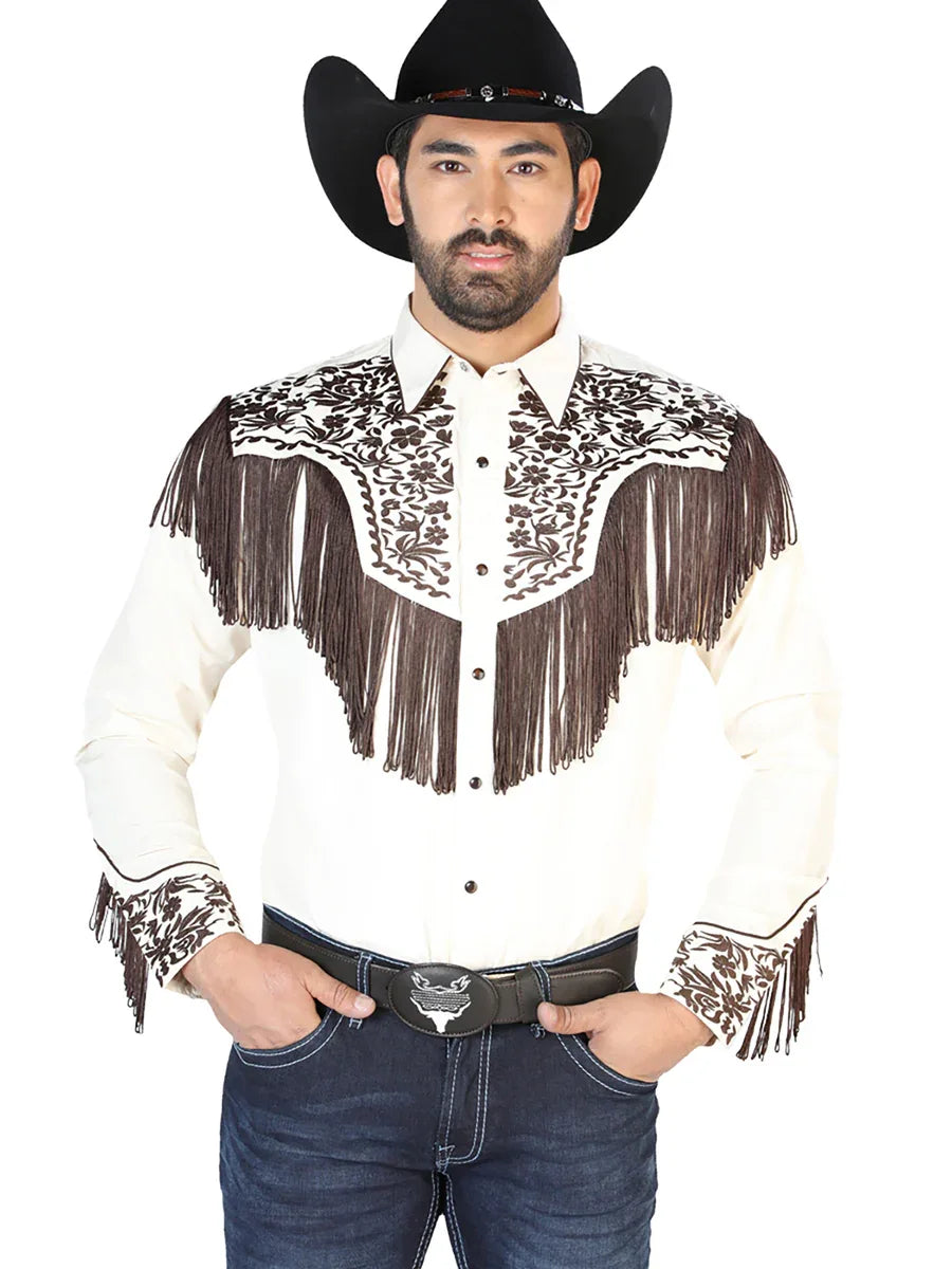 El Señor de los Cielos Embroidery Shirt Beige/Brown 126710 - N4dboots.com