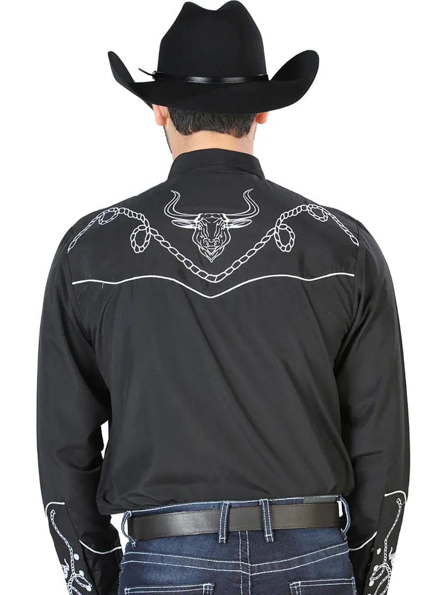 El Señor de los Cielos Embroidery Shirt Black/White 126711 - N4dboots.com