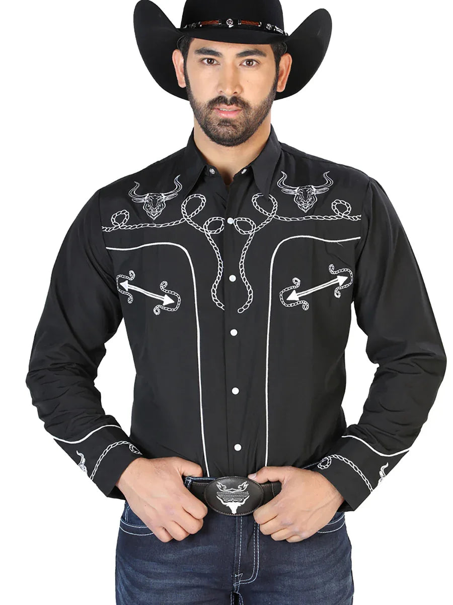 El Señor de los Cielos Embroidery Shirt Black/White 126711 - N4dboots.com
