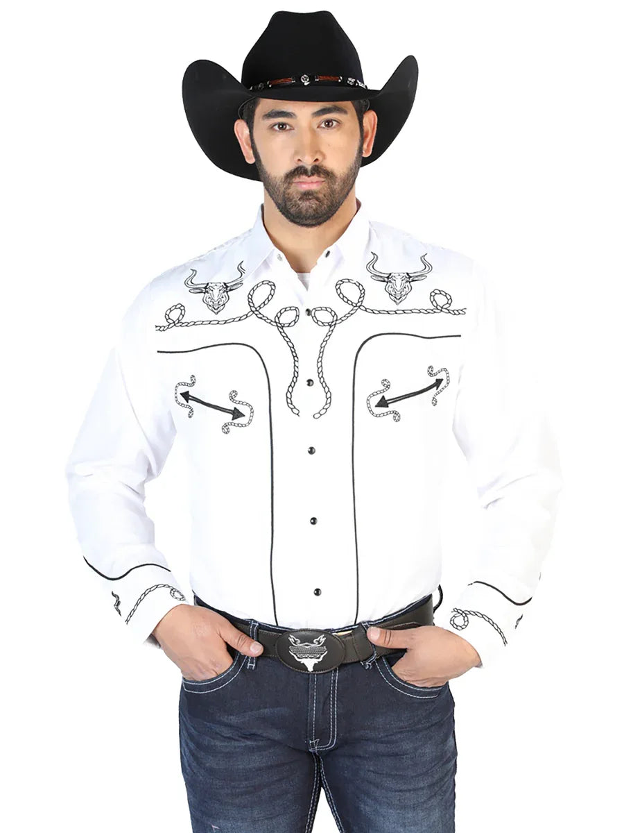 El Señor de los Cielos Embroidery Shirt White/Black 126712 - N4dboots.com