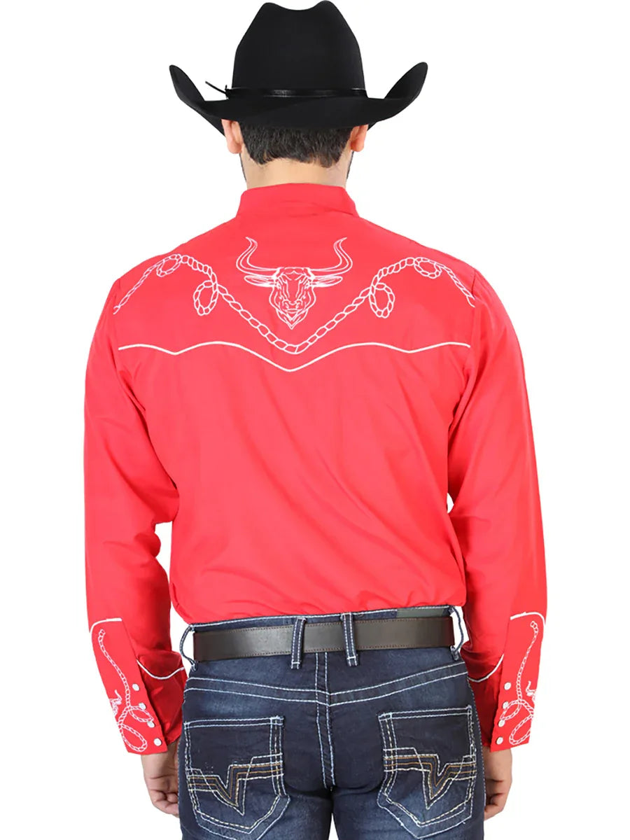 El Señor de los Cielos Embroidery Shirt Red/White 126713 - N4dboots.com