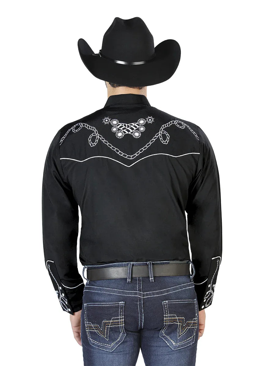 El Señor de los Cielos Embroidery Shirt Black/White 126717 - N4dboots.com