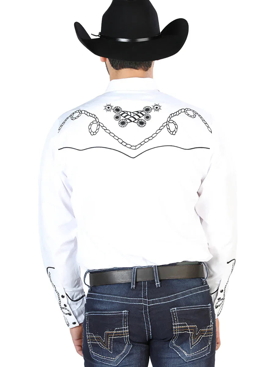 El Señor de los Cielos Embroidery Shirt Whie/Black 126718 - N4dboots.com