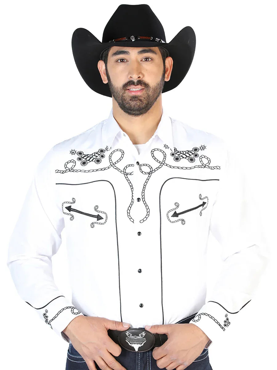 El Señor de los Cielos Embroidery Shirt Whie/Black 126718 - N4dboots.com