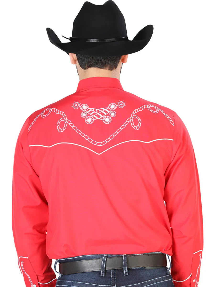 El Señor de los Cielos Embroidery Shirt Red/White 126719 - N4dboots.com