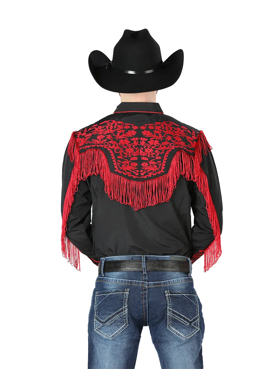 El Señor de los Cielos Embroidery Shirt Black/Red 126726 - N4dboots.com