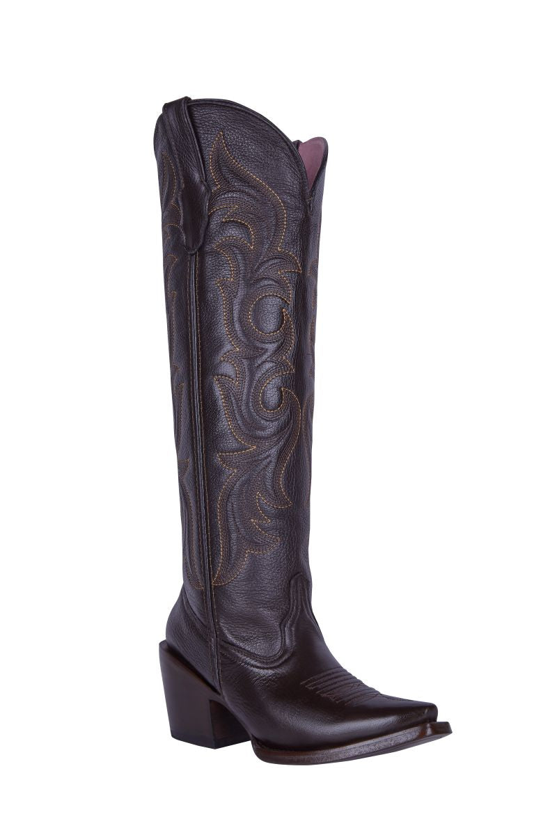 Bota Alta de Mujer en Piel Color Café – Estilo Elegante y Moderno