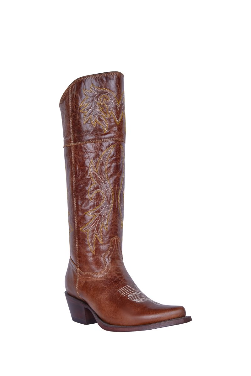 bota vaquera alta snip toe mujer color café diseño moderno