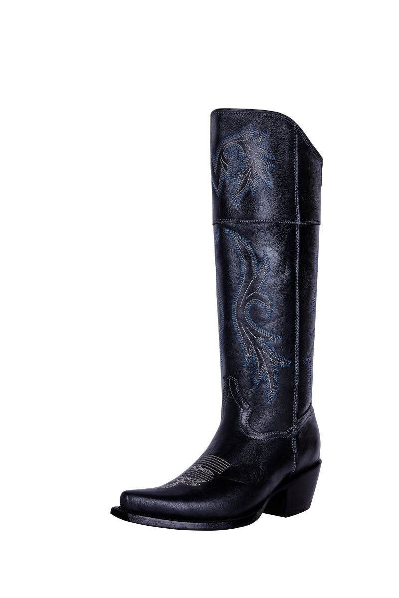 bota vaquera alta snip toe mujer color negro diseño moderno