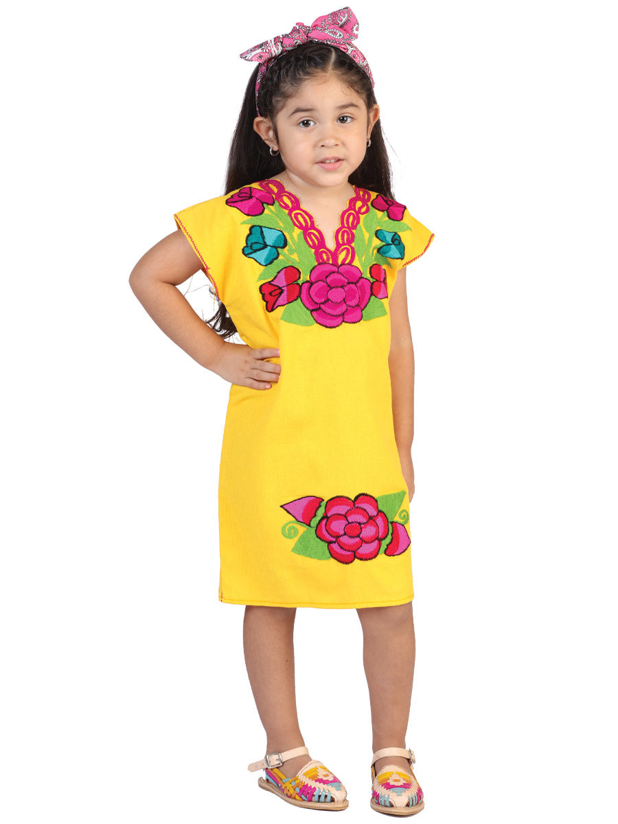 Artisanal Embroidered Dress 50% Cotton, 50% Polyester Yellow 601664