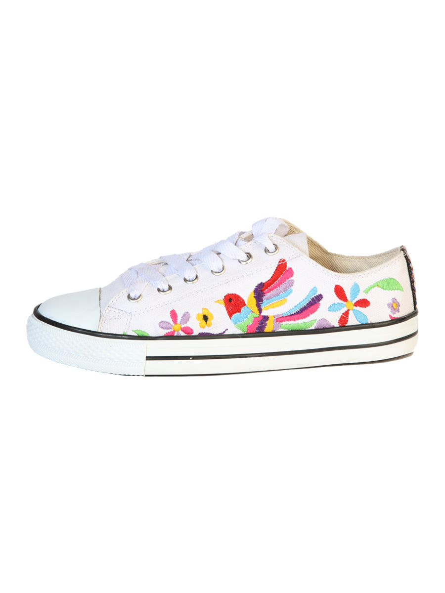 Artisanal Embroidered Sneakers Textile Canvas White 602782