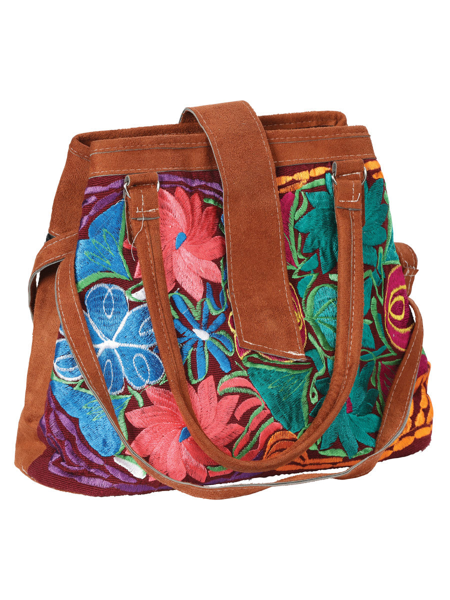 Artisanal Embroidered Handbag  Suede Multicolor 602923