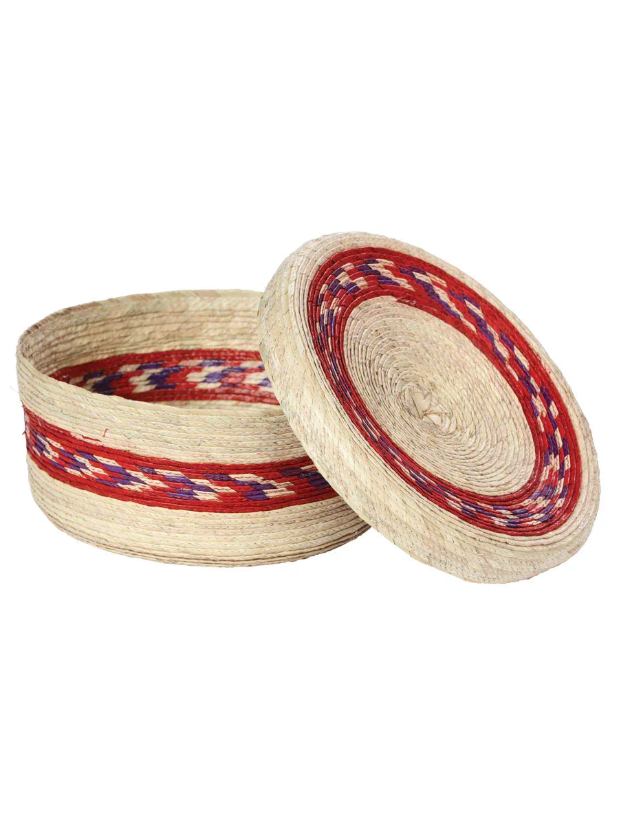Artisanal Tortilla Warmer 100% Palm Leaf Natural/Red 602932 - N4dboots.com