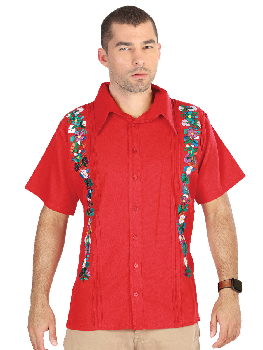 Mexican Embroidered Guayabera 100% Cotton Red 603111