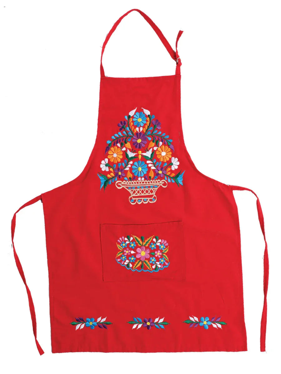 Mexican Artisanal Embroidered Apron 50% Cotton, %50 Polyester Red 603195 - N4dboots.com