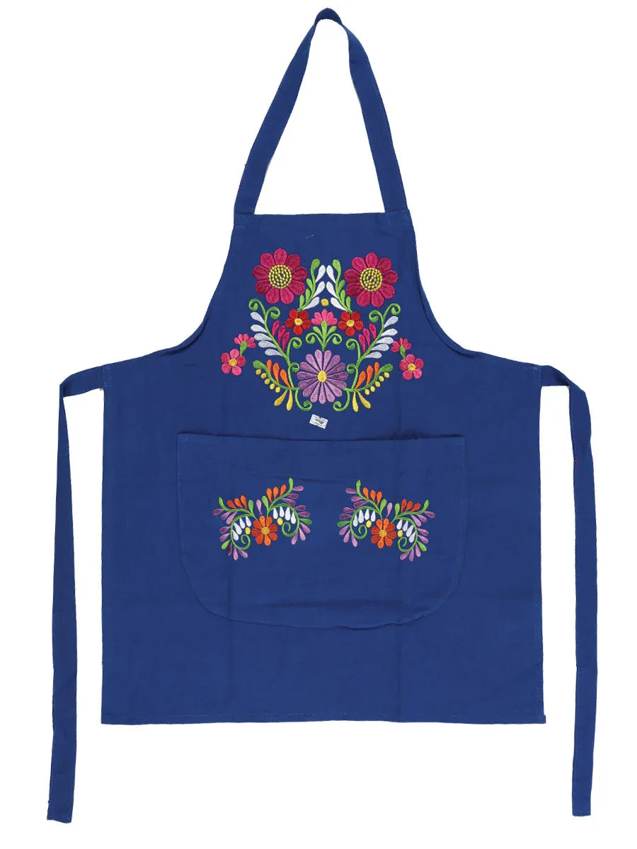Mexican Artisanal Embroidered Apron 50% Cotton, %50 Polyester Royal Blue 603196 - N4dboots.com